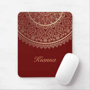 Gold Lotus Mandala on Red Personalised   Mouse Pad