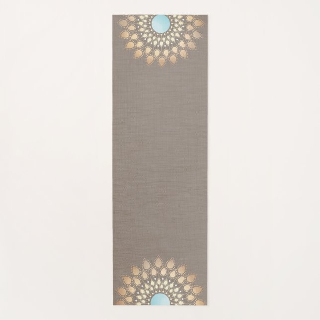 Gold Lotus Mandala Taupe Yoga Mat (Front)