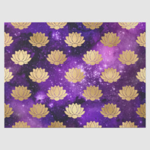 Gold Lotus on Purple Galaxy Decoupage Tissue Paper