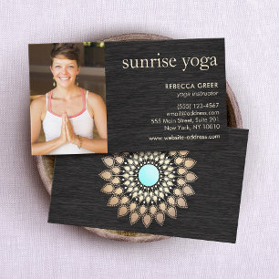 Gold Lotus on Wood Yoga Teacher Photo Business Card