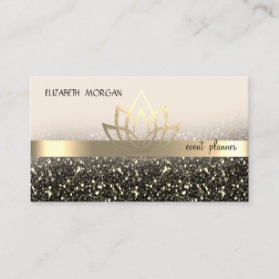 Gold Lotus Stripe Black Sequins Business Card