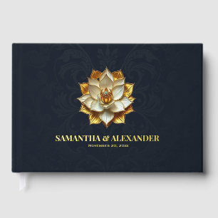 Gold Lotus Wedding Guest Book Elegant Foil