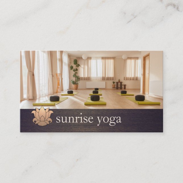 Gold Lotus Yoga and Meditation Photo Business Card (Front)