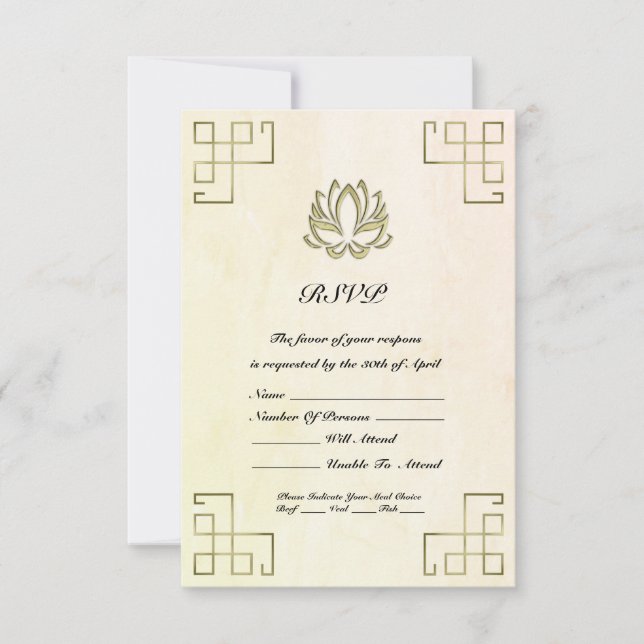 Gold Lotus Yoga RSVP Card (Front)