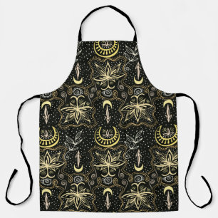 Gold lotuses seamless crescent pattern. Golden col Apron