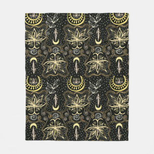Gold lotuses seamless crescent pattern. Golden col Fleece Blanket