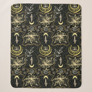 Gold lotuses seamless crescent pattern. Golden col Sherpa Blanket