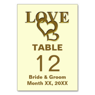 Gold Love and Hearts Wedding Table Card