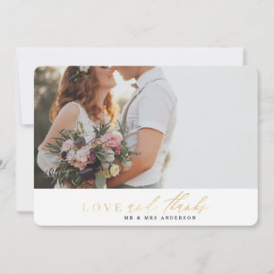 Gold love and thanks wedding thank you card
