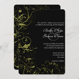 Gold Love Birds & Swirls Wedding  Invitation