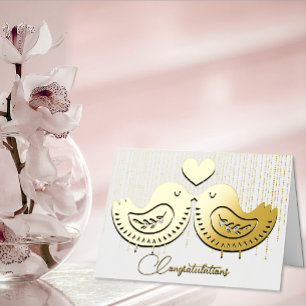 Gold Love Birds Wedding Foil Greeting Card