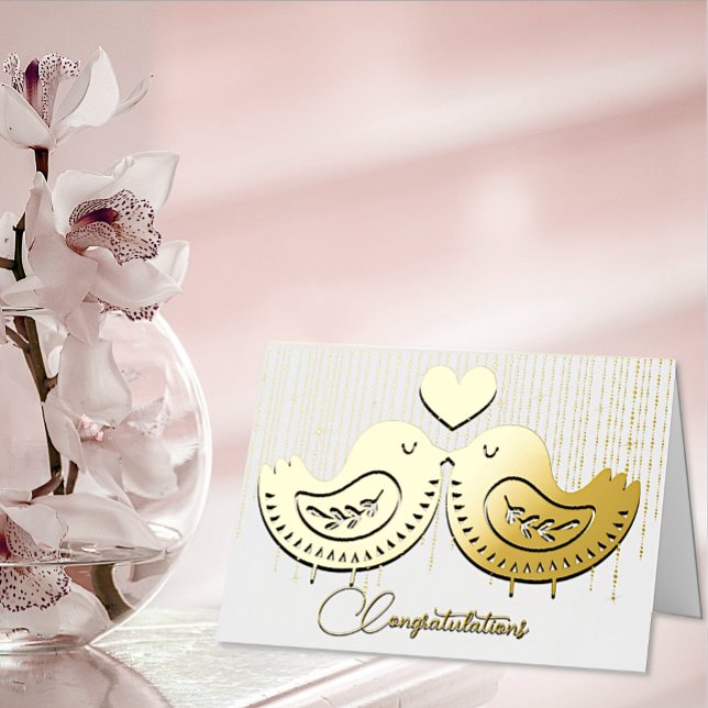 Gold Love Birds Wedding Foil Greeting Card (Creator Uploaded)