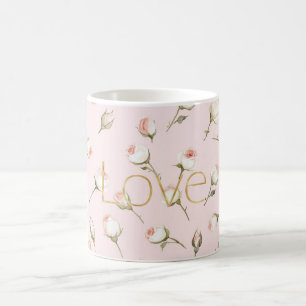Gold Love Blush Pink Rose Floral Coffee Mug