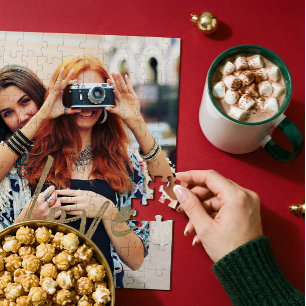 Gold Love Brush Script Overlay Couple Photo Memory Jigsaw Puzzle