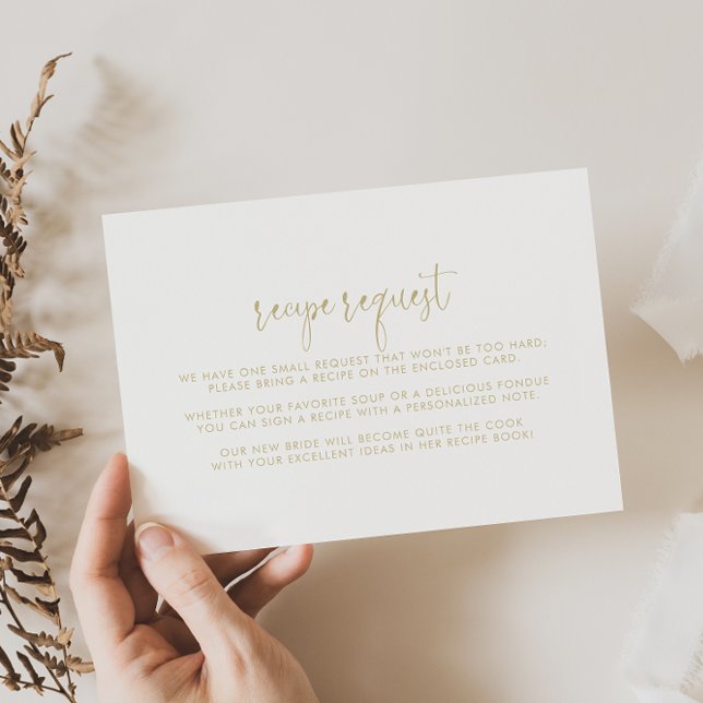 Gold Love Fancy Script Wedding Recipe Request  Enclosure Card (Creator Uploaded)