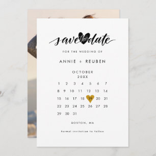 Gold Love Heart Calendar Photo Save The Date