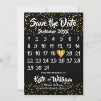 Gold Love Heart Calendar Save the Date