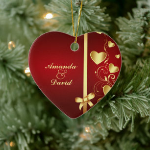 Gold Love Hearts and Flourishes Ornament