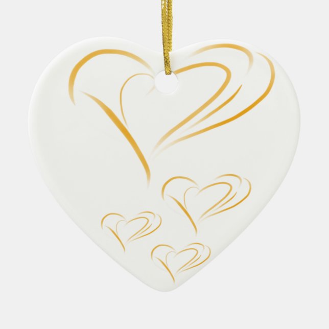 Gold Love Hearts Ceramic Tree Decoration (Front)