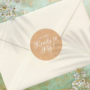 Gold Love Hearts Ready to Pop Baby Shower Boho Classic Round Sticker