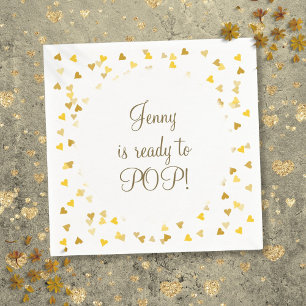 Gold Love Hearts Ready to Pop Baby Shower/Sprinkle Napkin