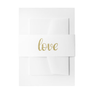 Gold love invitation bands, glitter font belly band