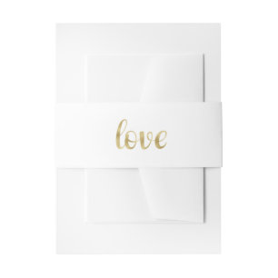 Gold love invitation belly band, foil font invitation belly band