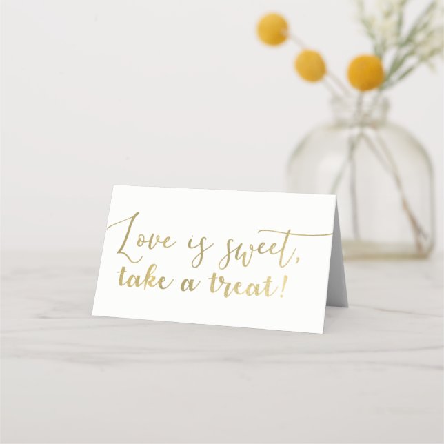 Gold Love is Sweet Take a Treat Script Table Place Card (Front)