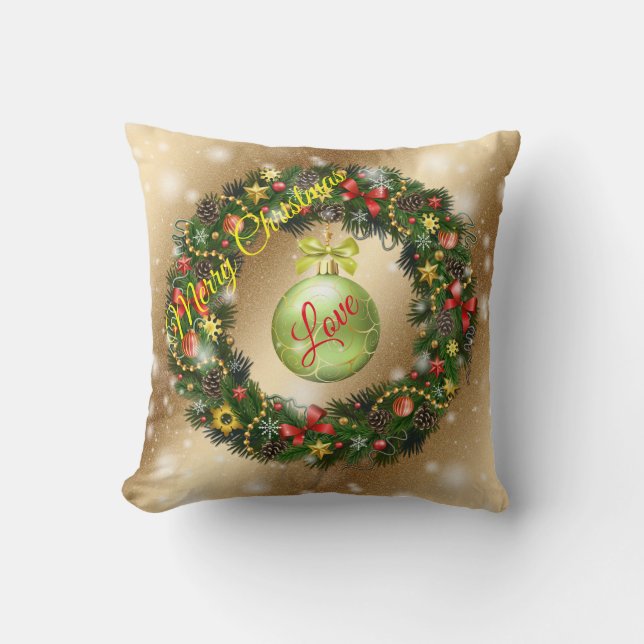 Gold Love Merry Christmas Cushion (Front)