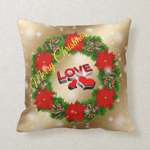 Gold Love Merry Christmas Cushion