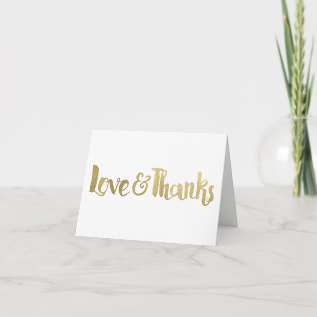 Gold Love & Thanks Fat Thick Script Thank You Card (Front)