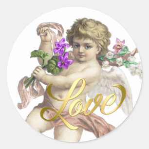 Gold Love with Cherub Rose Classic Round Sticker