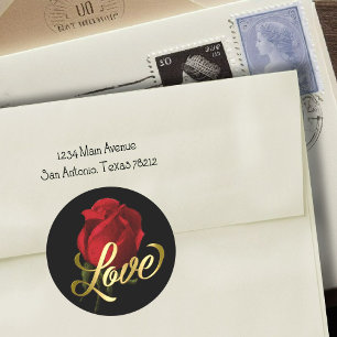 Gold Love with Red Rose Classic Round Sticker