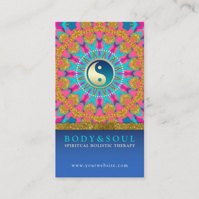 Gold Love Yin-Yang New Age Aqua Pink Business Card (Front)