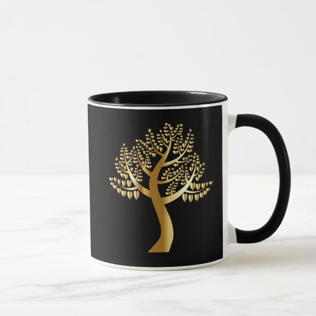 Gold lovers hearts On A Gold Tree Mug (Right)