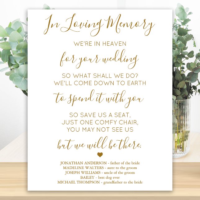 Gold Loving Memory Heaven Poem Wedding Memorial Poster (Creator Uploaded)