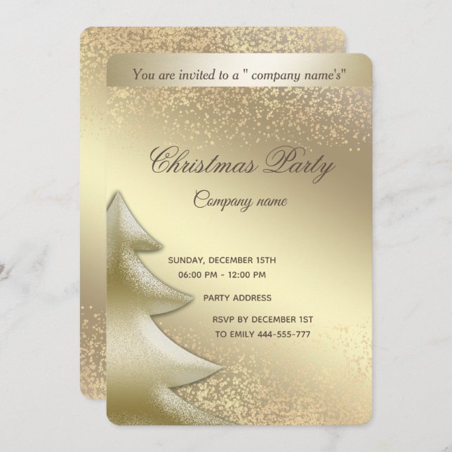 Gold luminous luxury corporate Christmas party Invitation (Front/Back)