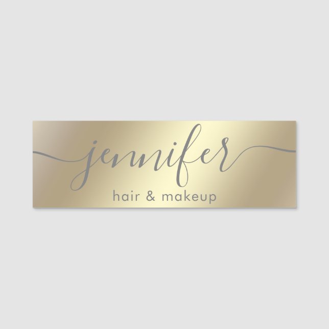 Gold luminous trendy script modern name tag (Front)