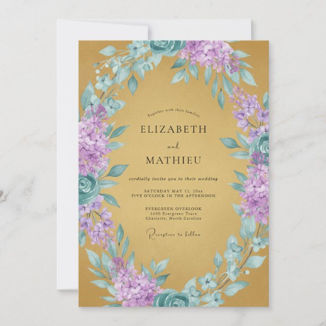 Gold Lush Lilac Wedding Invitation (Front)