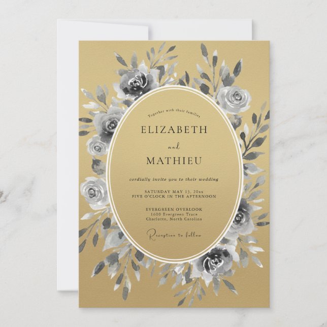 Gold Lustrous Botanical Wedding Invitation (Front)