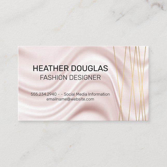 Gold Lux Modern Lines | Silk Fabric Business Card (Front)