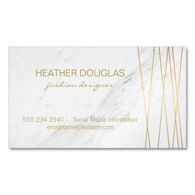 Gold Lux Modern with Marble Magnetic Business Card (Front)