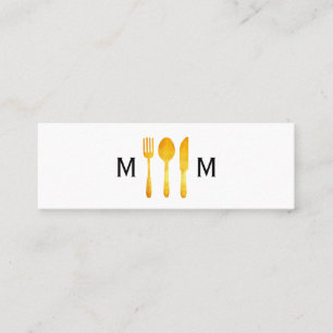 Gold Luxe Food Utensils Monogram Mini Business Card
