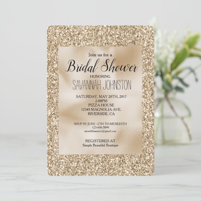 Gold Luxe Glitter  Invitation (Standing Front)