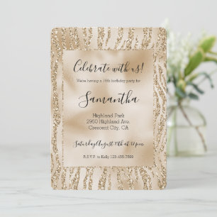 Gold Luxe Glitter Zebra Print Sweet 16 Invitation