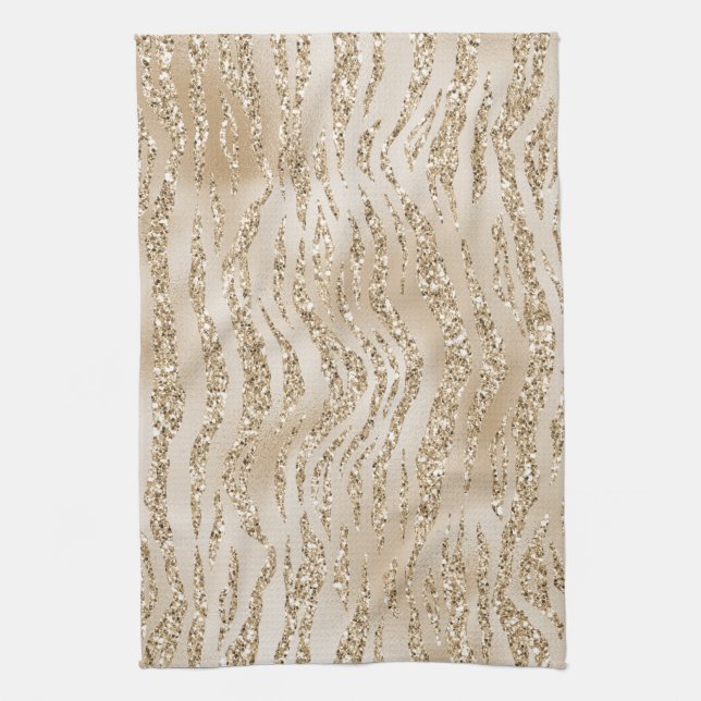 Gold Luxe Glitter Zebra Print         Tea Towel (Vertical)