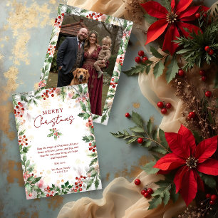 Gold Luxurious Classy Christmas Holly Branches Holiday Card