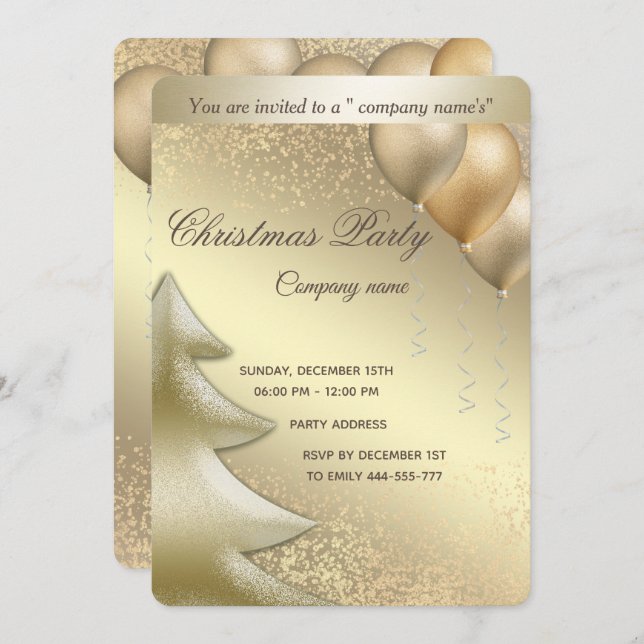 Gold  luxury balloon corporate Christmas party Invitation (Front/Back)