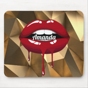 Gold Luxury Beauty Glamour Red Drip Dripping Lips Mouse Pad