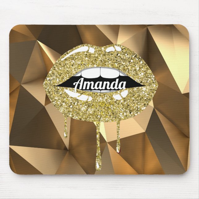 Gold Luxury Beauty Glitter Drip Dripping Lips Mouse Pad (Front)